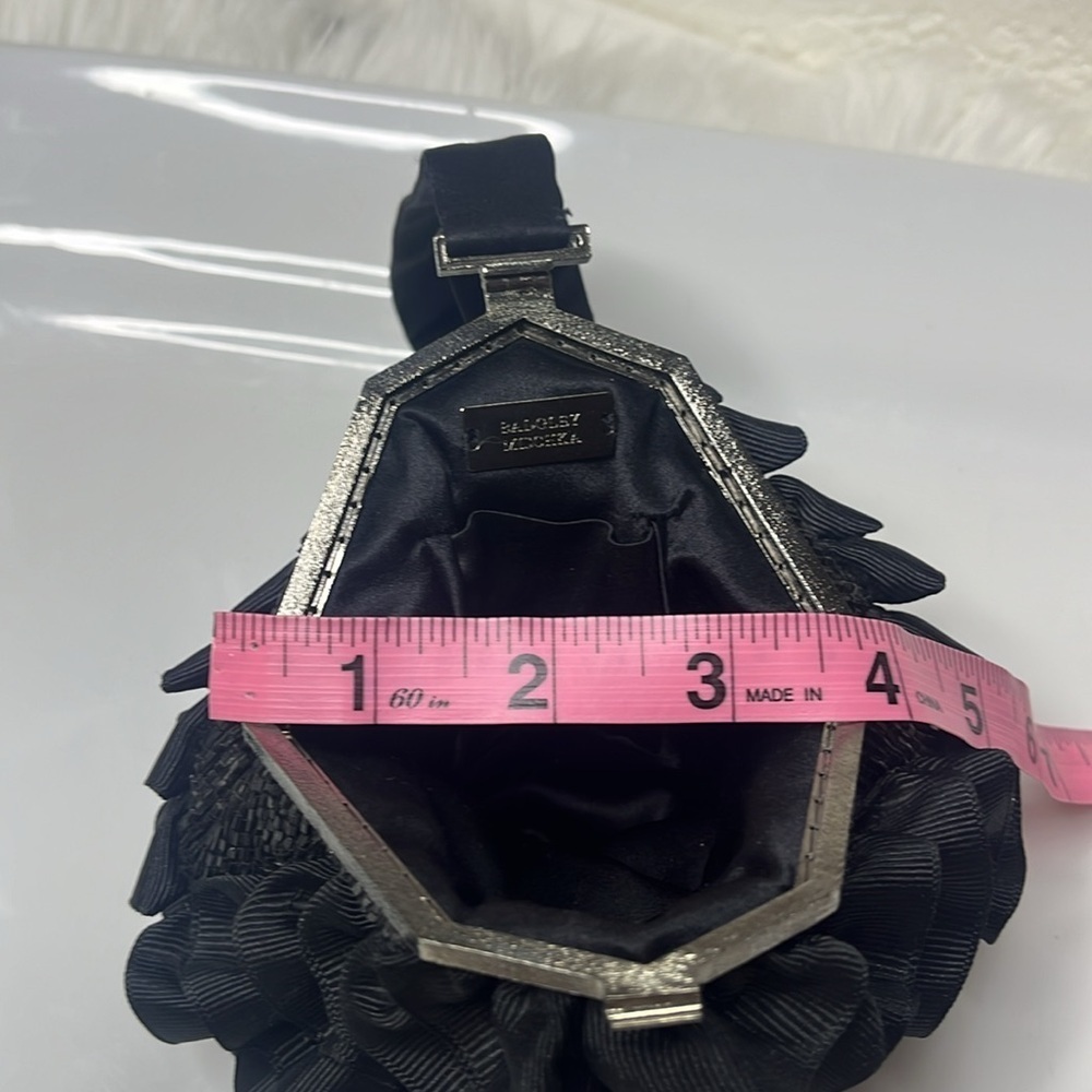BADGLEY MISCHKA VINTAGECOUTURE EVENING BAG BLACK RUFFLE BEADED - Picture 8 of 13